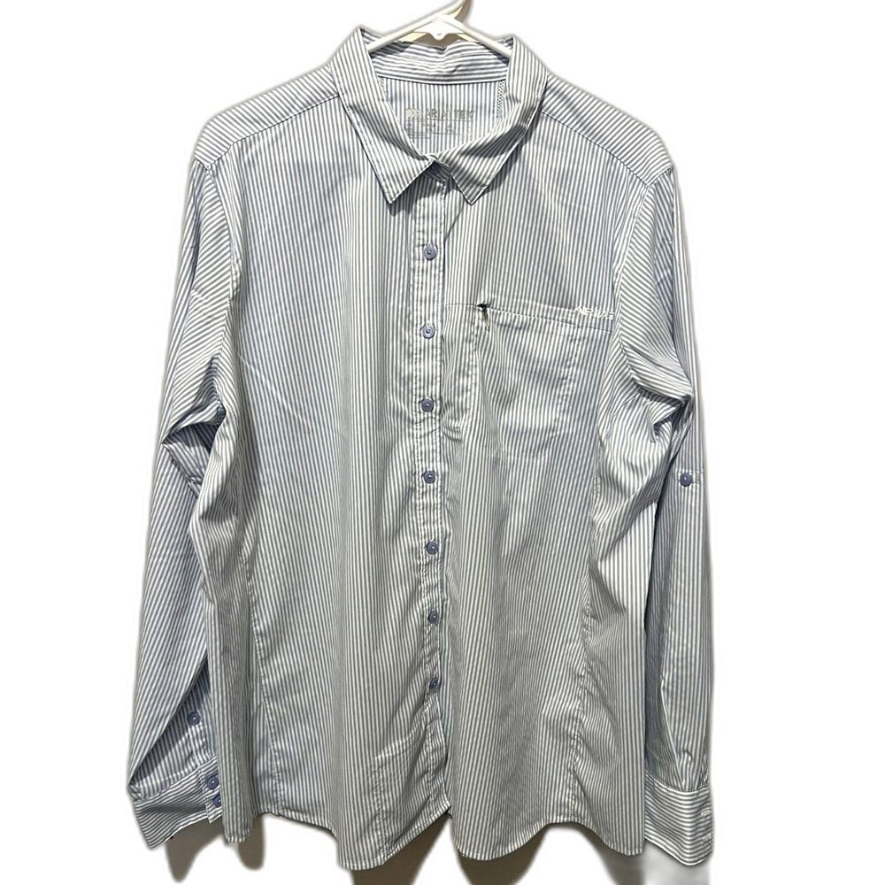 Ariat Tek Striped Button Up Collared Shirt Mens XXL Light Blue White